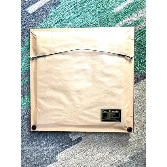 Framed needlepoint tapestry depicting a still-life scene. - Picture 5 of 6